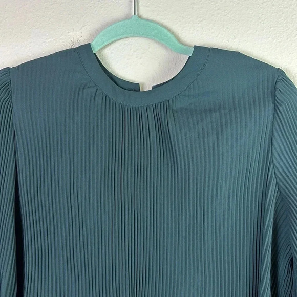 Adrianna Papell Pleated Georgette Crepe Long Sleeve Crew Neck Blouse sz S - Picture 6 of 13
